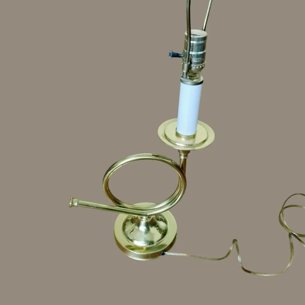 Vintage French Horn Brass Table Lamp 25